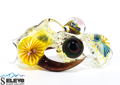 Flower Pipe - Fumed Yellow and Red Honey Bee Pipe by Ryan Bearclaw #433