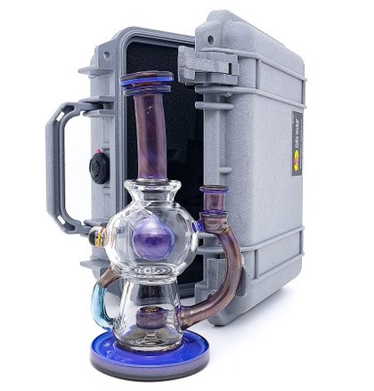 Water Pipe Bong - Neo Opal over Bronze Pearl Globetrotter Recycler w/ Pelican Case by Dynamic Glass #1047