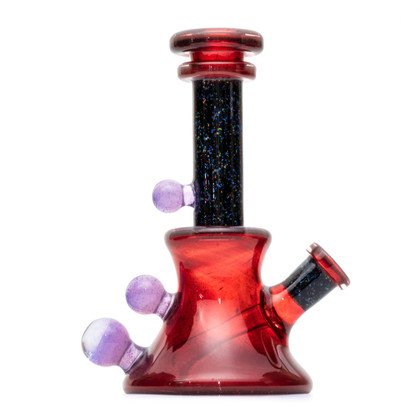 Water Pipe Bong - Ruby and Crushed Opal Time Tube by Happy Time Glass #993