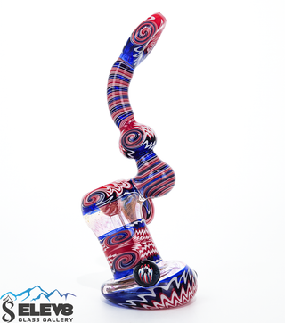 Bubbler Water Pipe - Red, White, and Blue Wig Wag Bubbler by Steve Kelnhofer #917