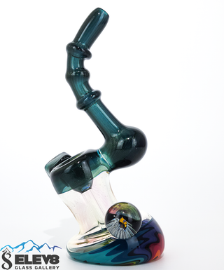Bubbler Water Pipe - Green Butter and Linework Bubbler with Bart Marble by Steve Kelnhofer #918