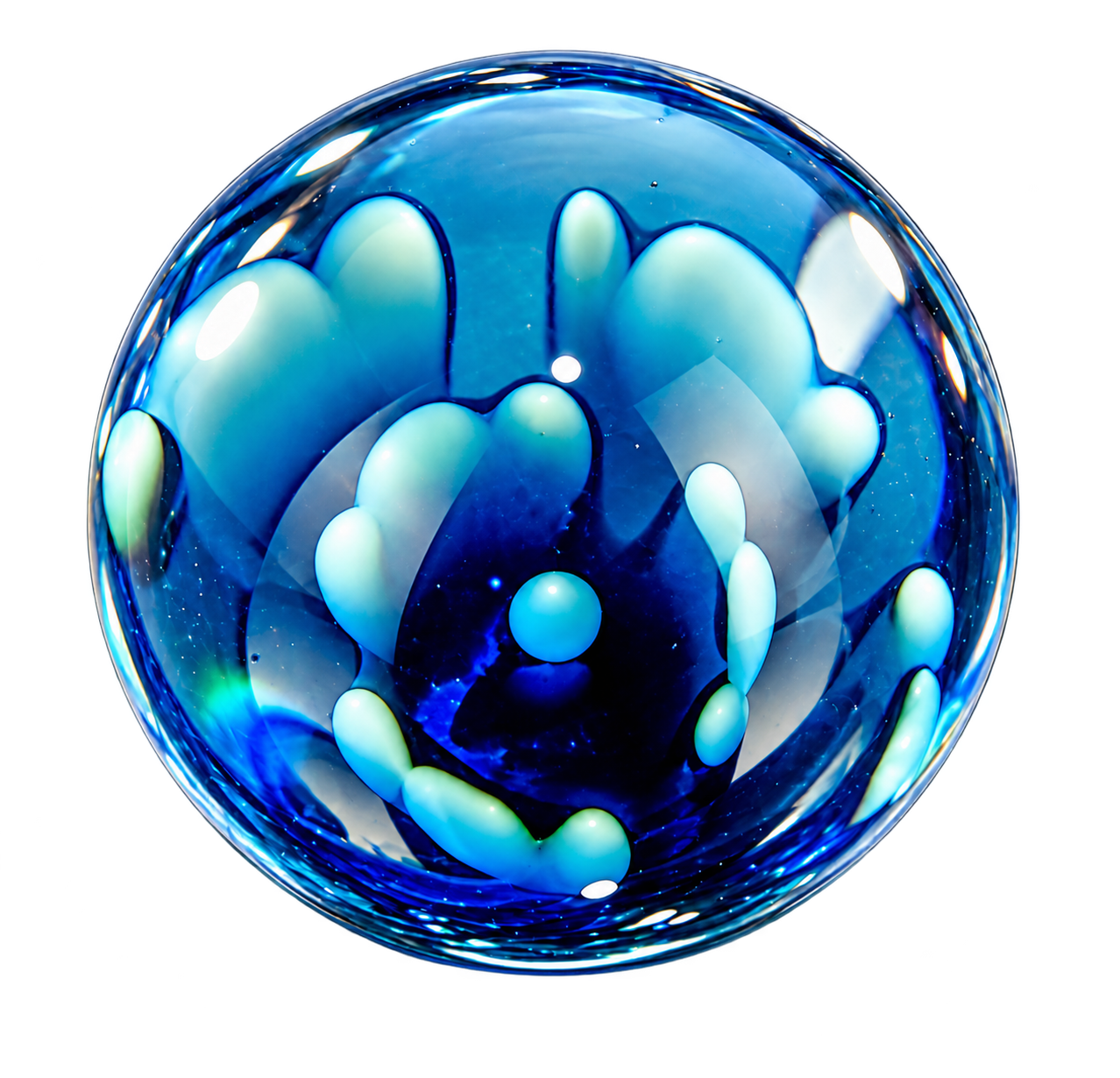 Blue and white glass Mystery Marble